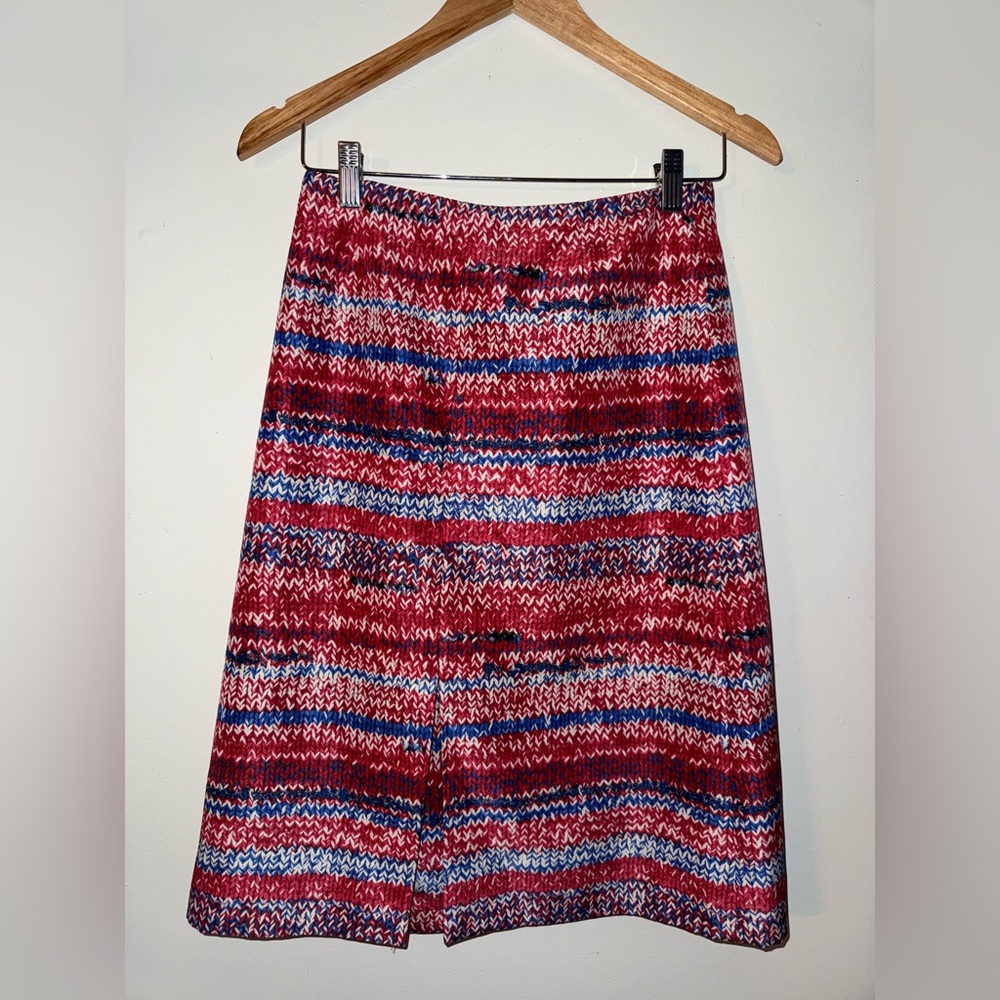 Tory Burch Vibrant Red and Blue Mouline Silk A-Line Skirt Size 2